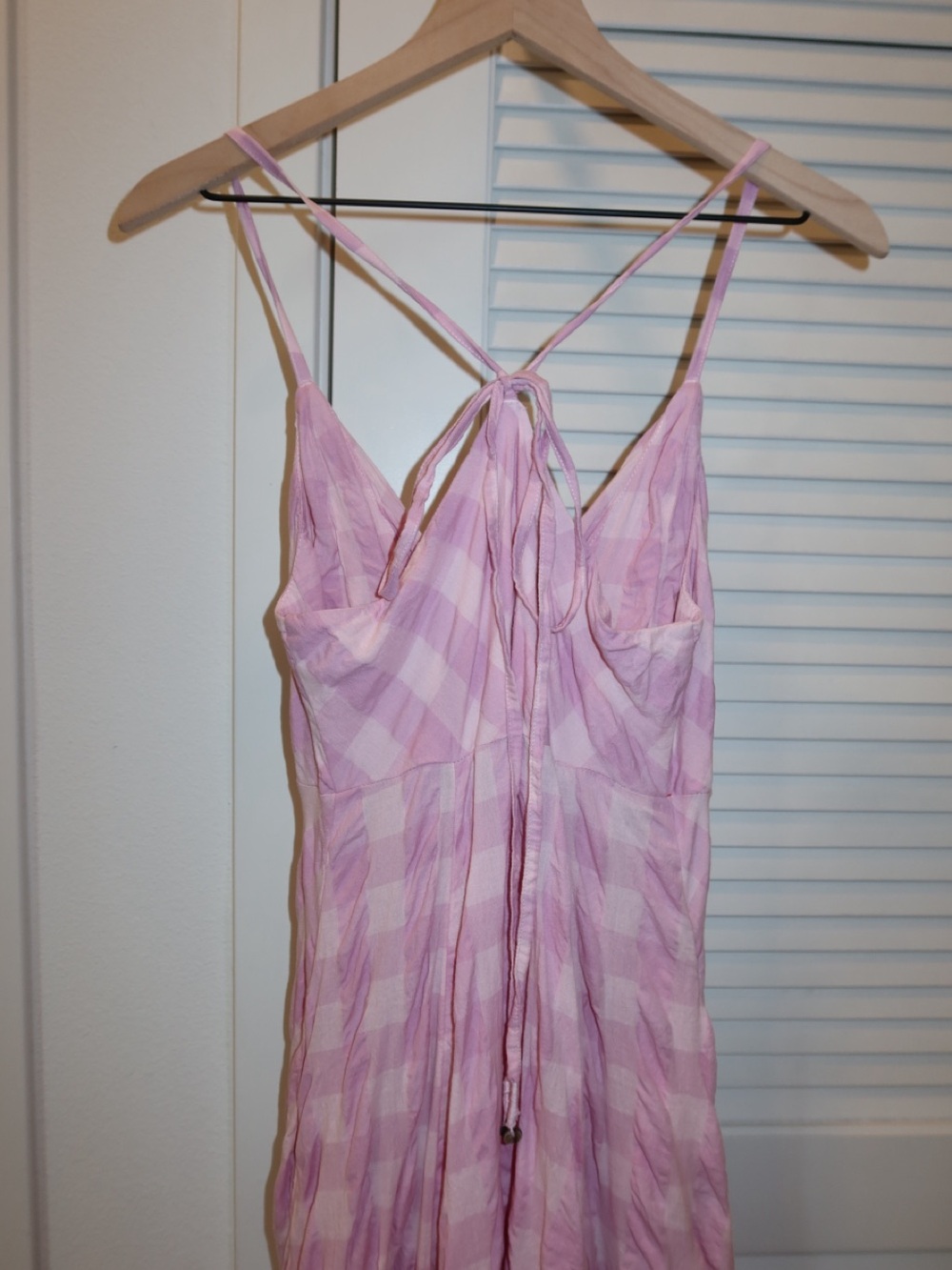 Free People Light Pink Gingham Tie-Back Maxi Dress - Picture 8 of 9